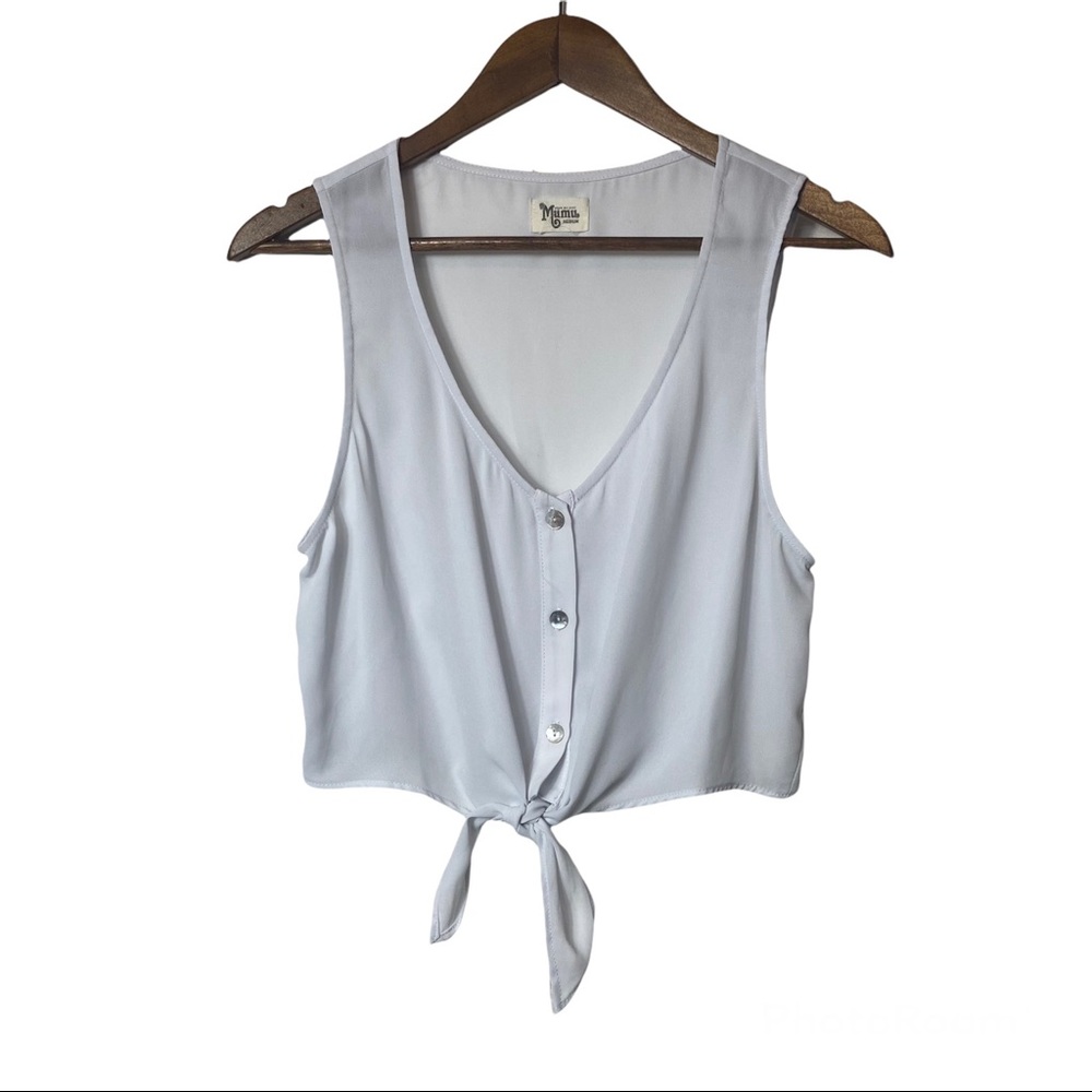 Show Me Your Mumu || white tie front crop top